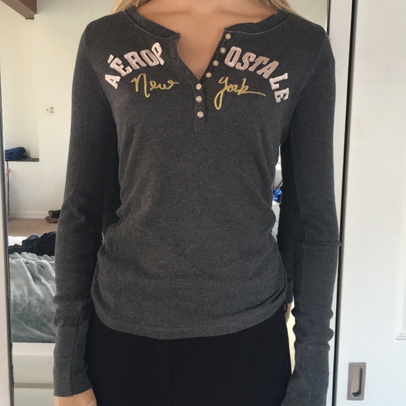 Aeropostale Tops - Cute Aeropostale New York Gray Waffle LS T-Shirt